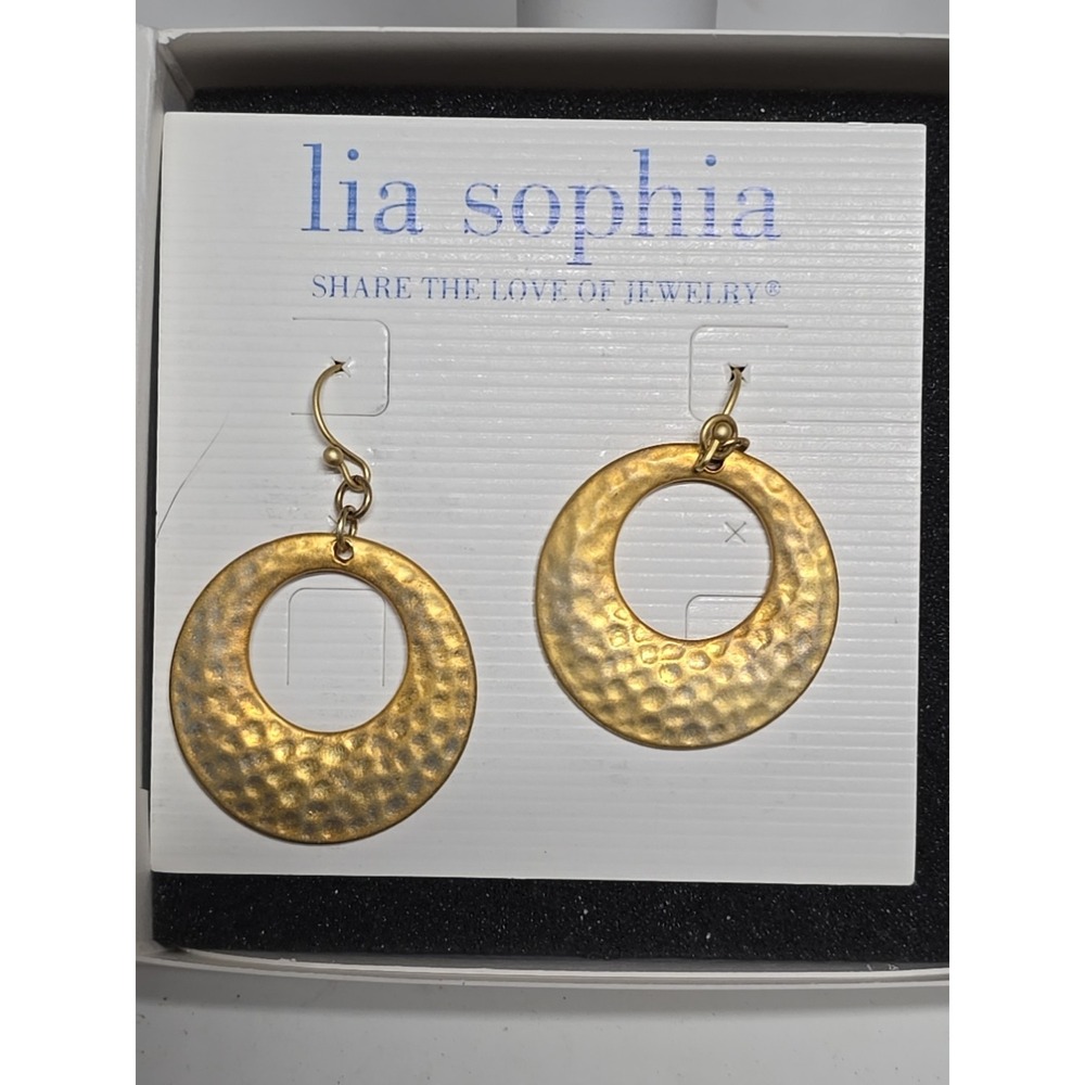 Lia Sophia Statement Gold‎ Heavy Peice Dangle Earrings